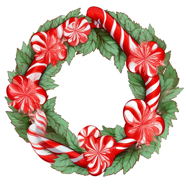 Candy Cane and Peppermint Wreath with Red Bows