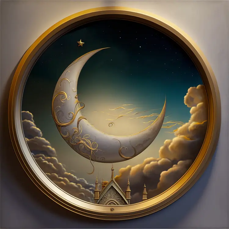 Dreamy Crescent Moon in Night Sky