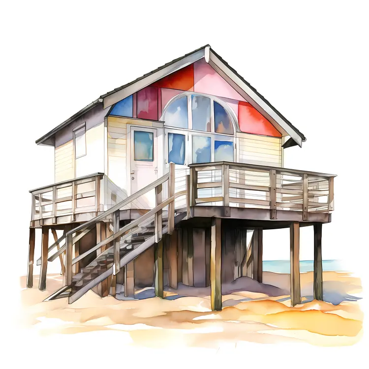 Elevated Beach House with Colorful Roof