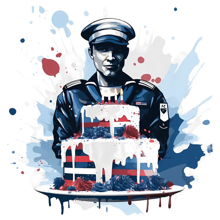 Soldier Holding a Cake with Dripping Icing