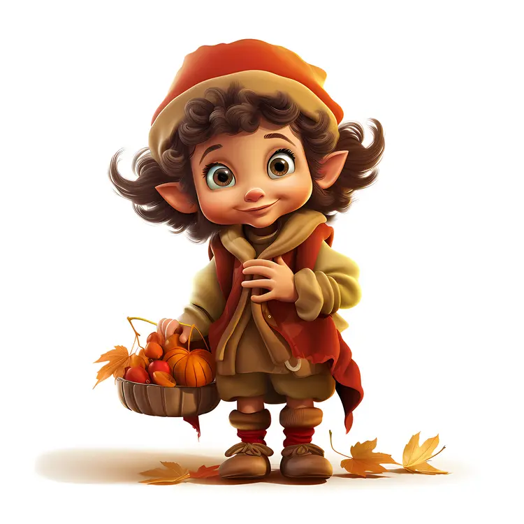Harvesting Elf with a Basket in Autumn
