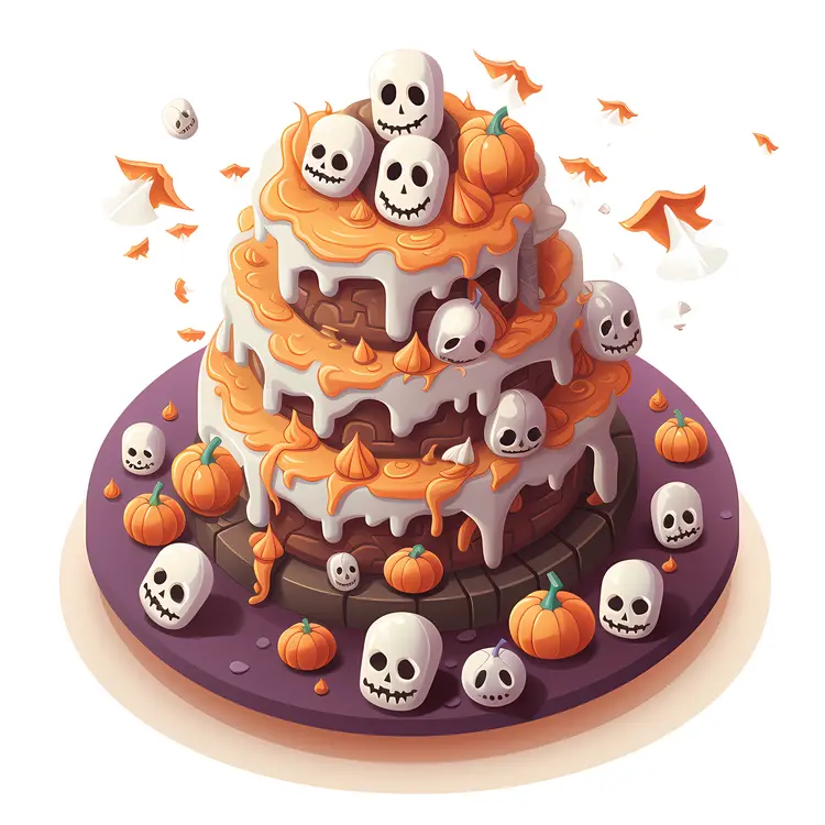 Halloween Cake with Skulls and Pumpkins