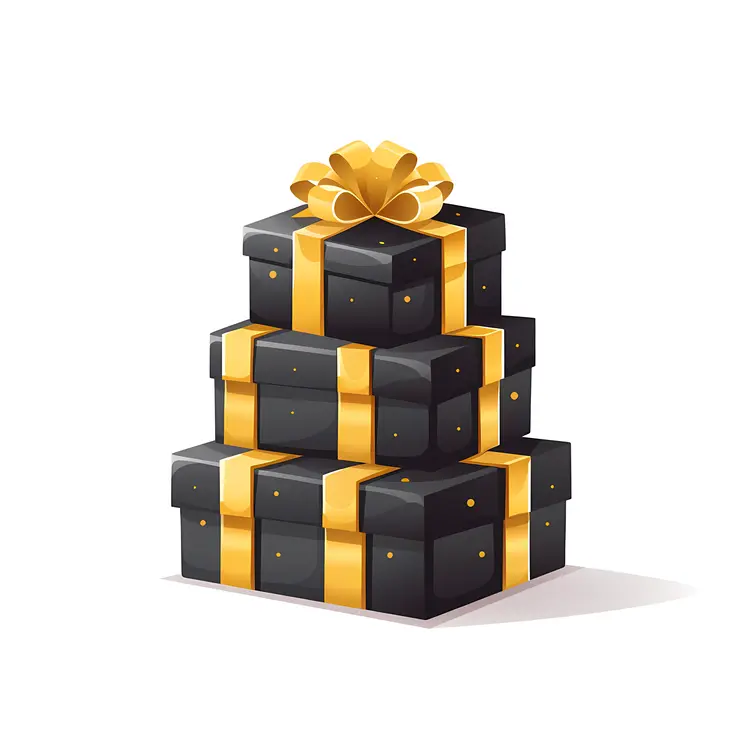 Stacked Black Gift Boxes with Golden Ribbons