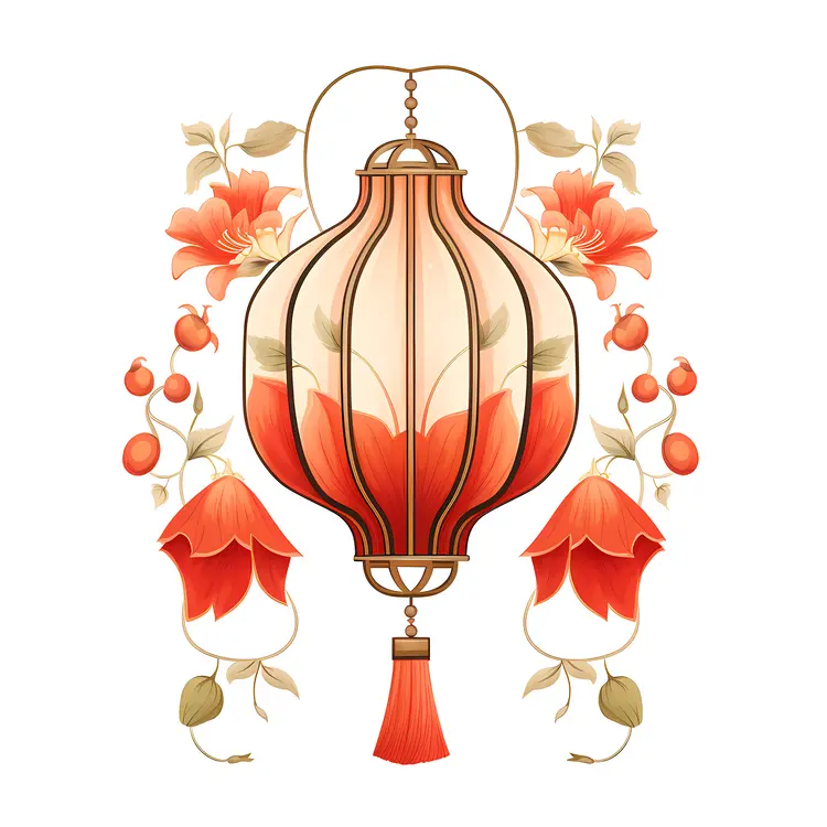 Beautiful Red Lantern with Floral Decorations