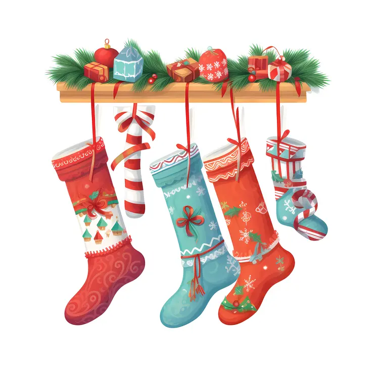 Colorful Christmas Stockings with Gifts