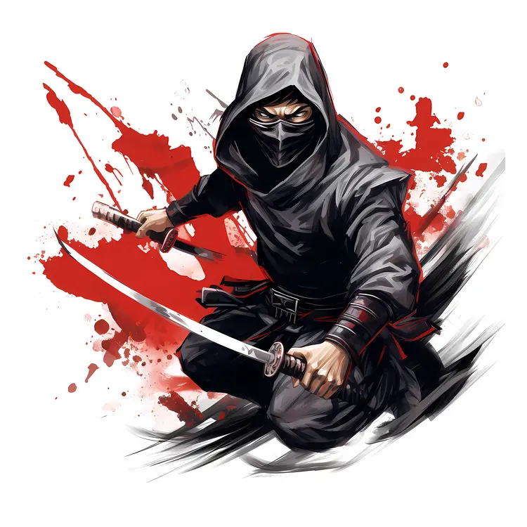 Ninja with Sword and Red Splatter