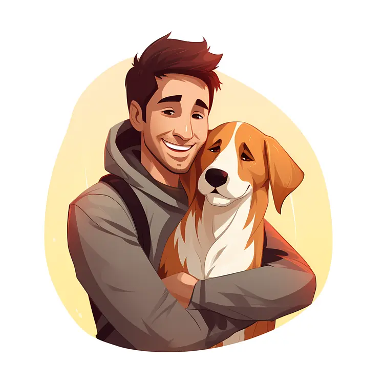 Man Hugging His Brown and White Dog