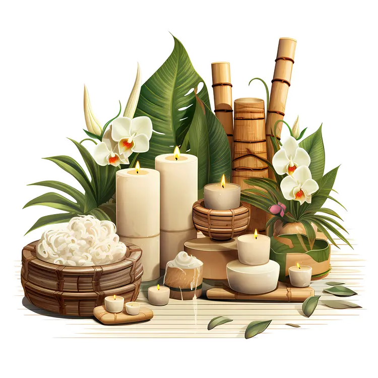 Spa Items with Candles and Towels