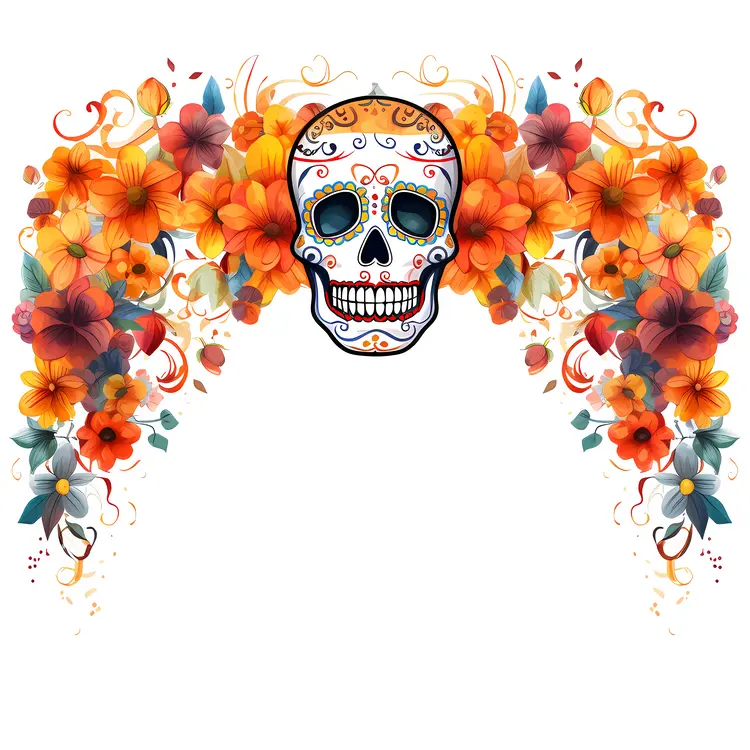 Skull with Floral Arch for Day of the Dead