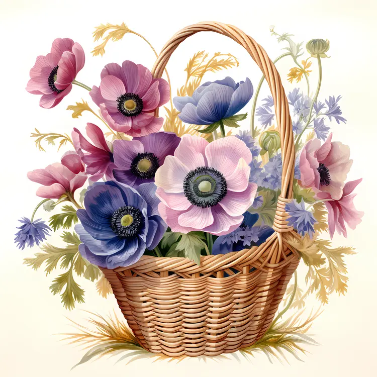 Basket of Anemone Flowers