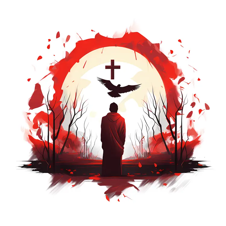 Monk in Spiritual Red Background