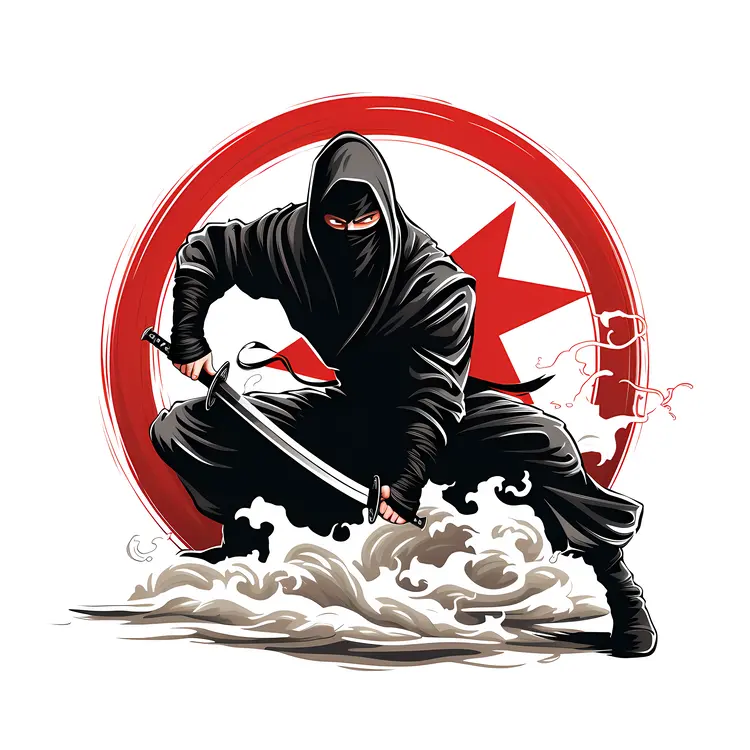 Ninja with Sword and Star Background