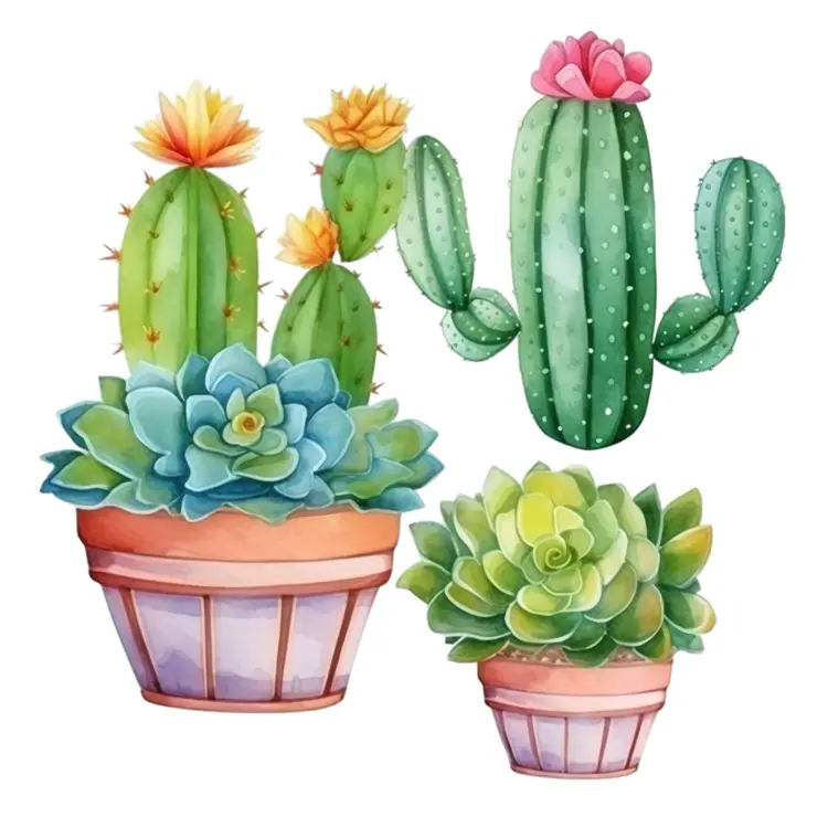 Potted Cacti and Succulents Illustration