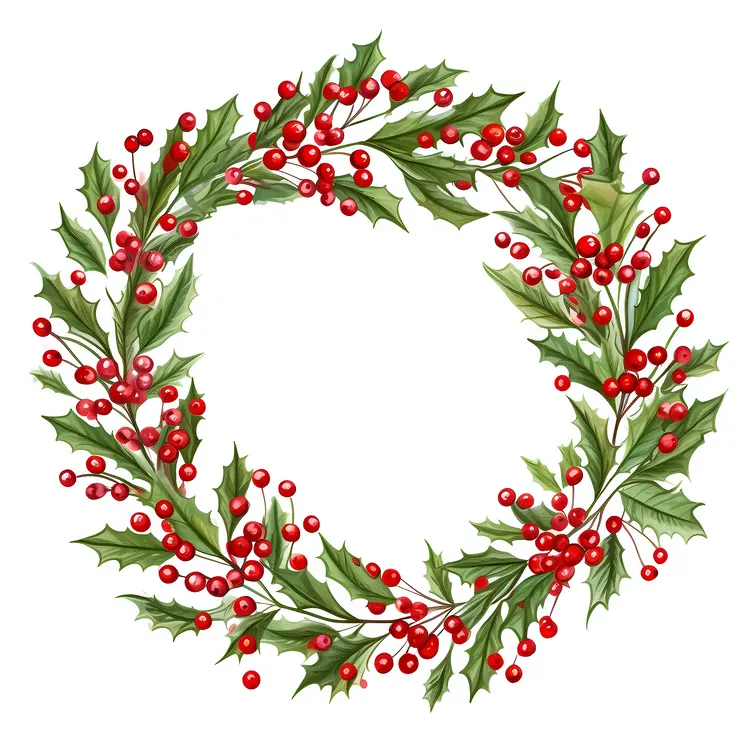 Red Berry Wreath with Green Leaves for Christmas Decoration
