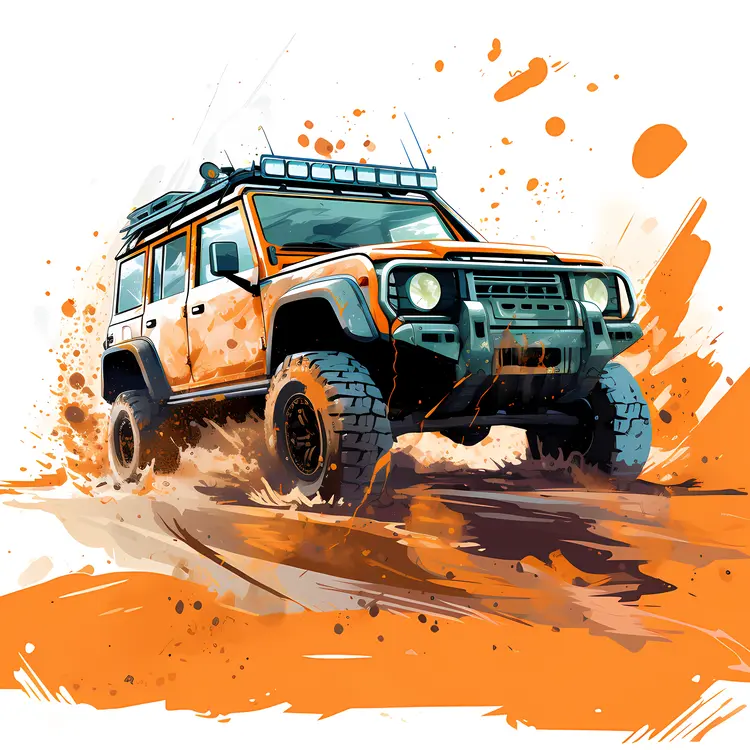 Orange Off-road Vehicle in Muddy Terrain