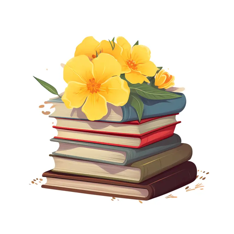 Stack of Books with Yellow Flowers