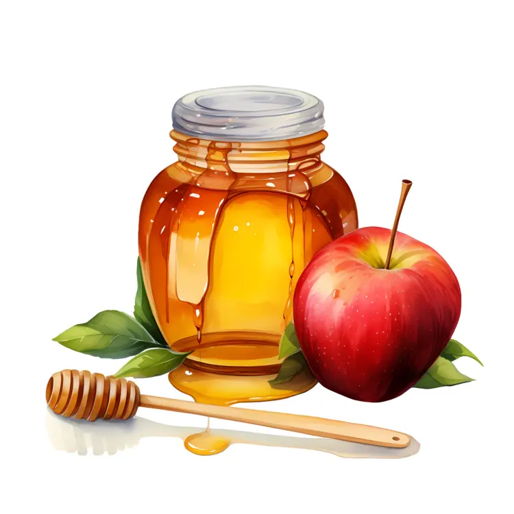 Honey Jar and Apple with Honey Dipper