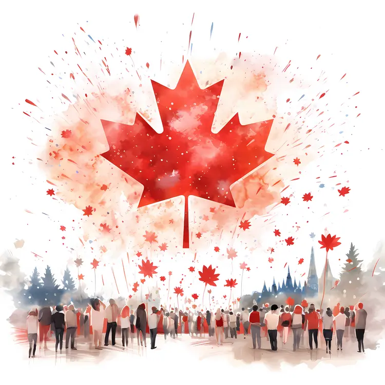 Crowd Celebrating with Red Maple Leaf