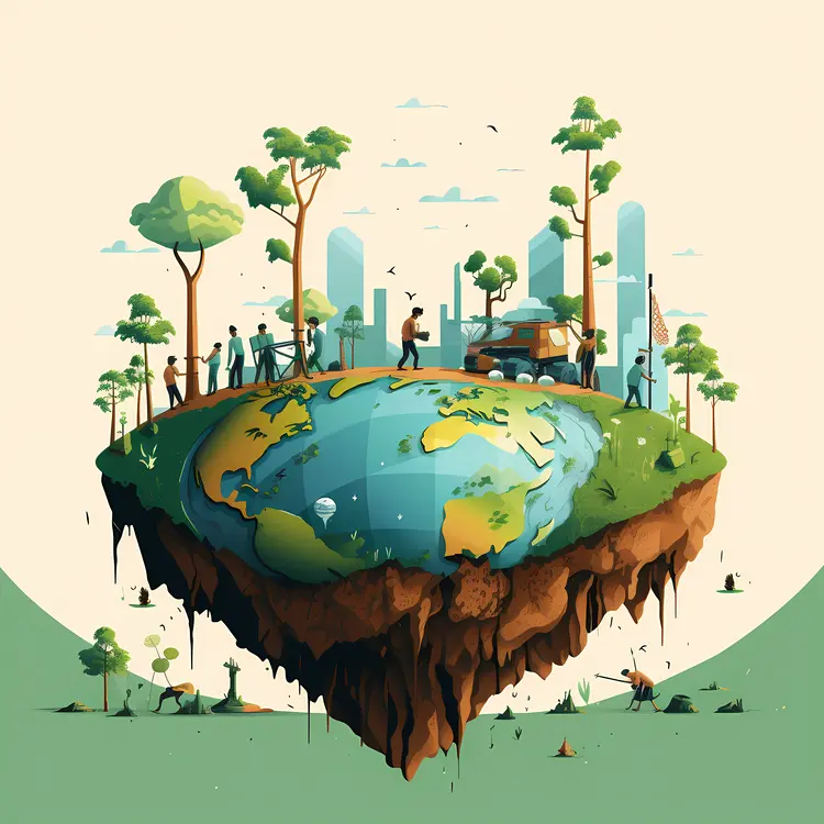 Floating Island with Trees and People