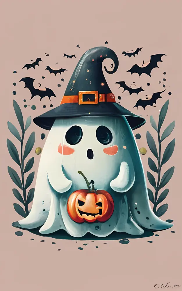 Cute Ghost with Witch Hat for Halloween