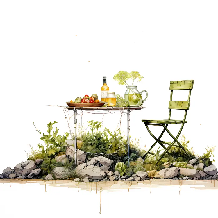 Rustic Cafe with Rocks and Greenery