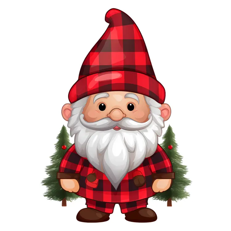 Red Plaid Gnome with Trees