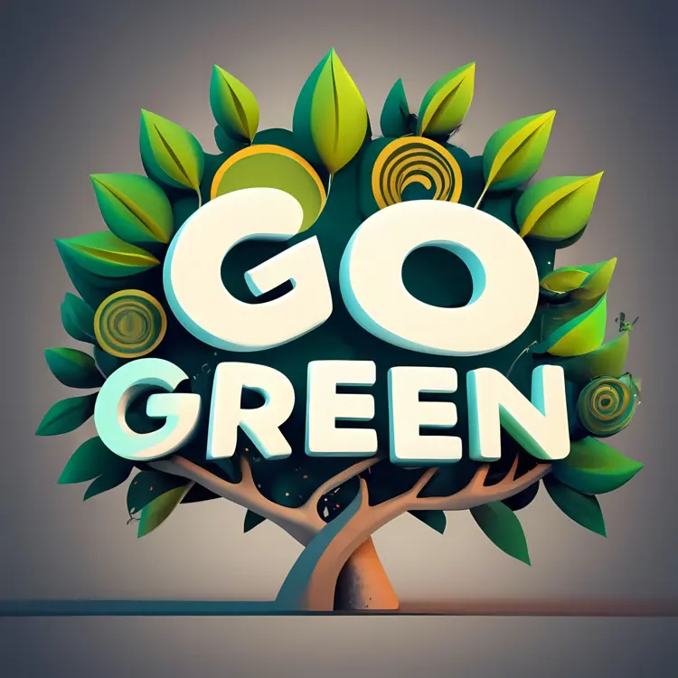 Go Green Text on Tree with Stylized Leaves