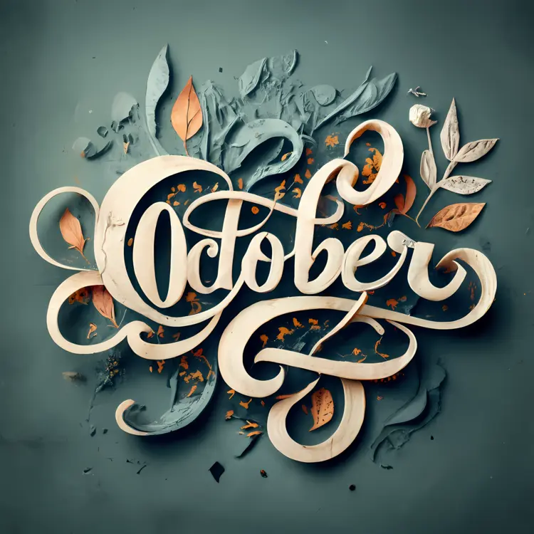 Decorative October Typography with Leaves