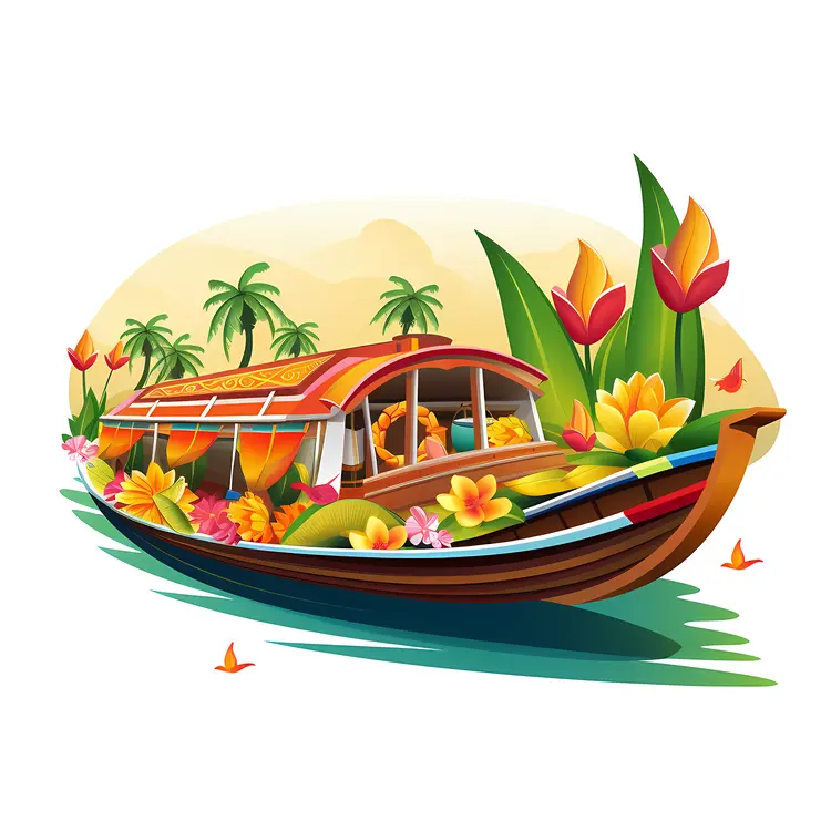 Colorful Boat with Flowers in a Tropical Scene