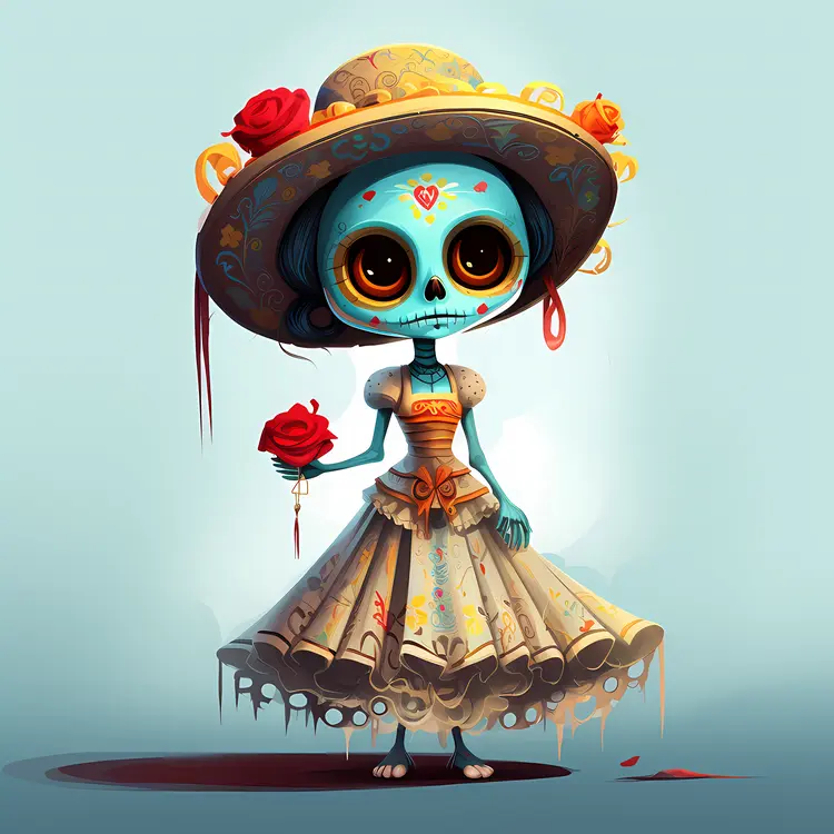 Cute Skeleton Girl with Blue Skin