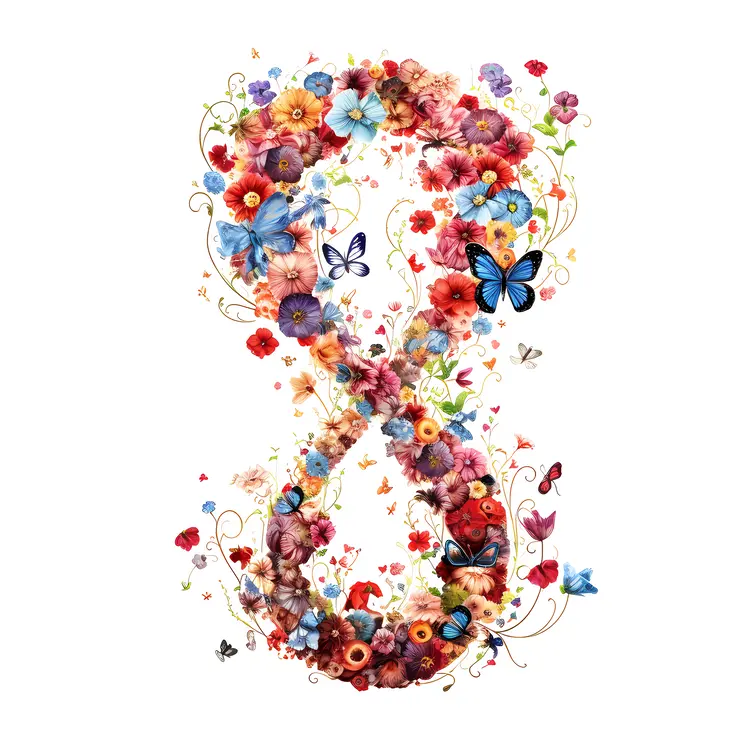 Number Eight with Flowers and Butterflies