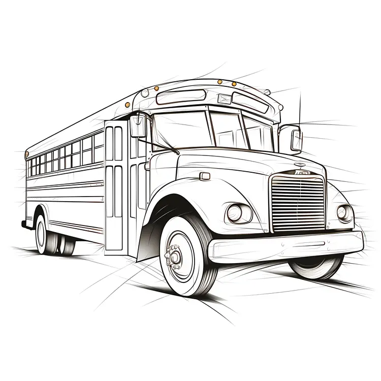 School Bus Line Art Illustration