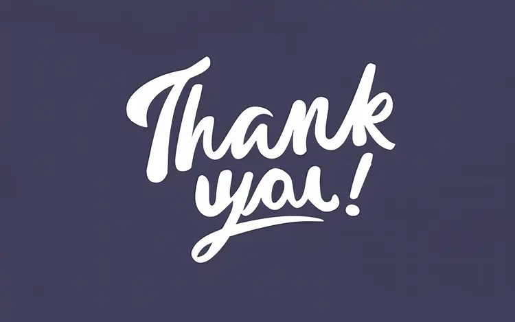 Thank You Text with White Script on Blue Background