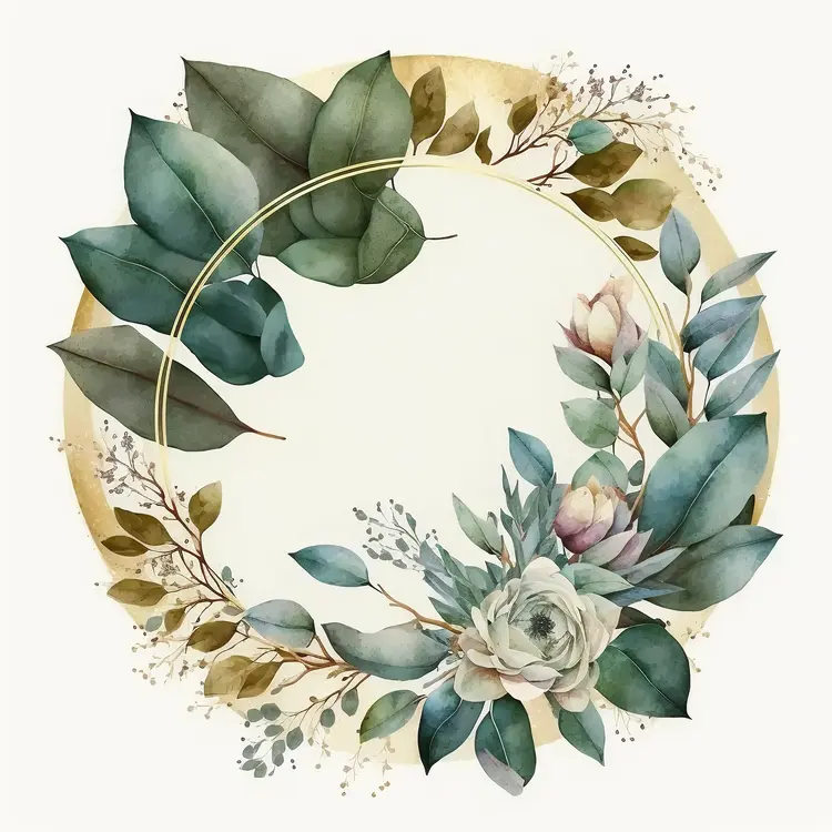 Elegant Floral Wreath with Leaves and Flowers