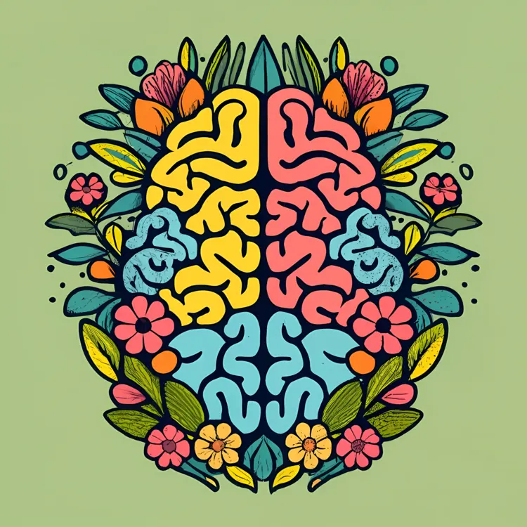 Colorful Brain Illustration with Floral Patterns
