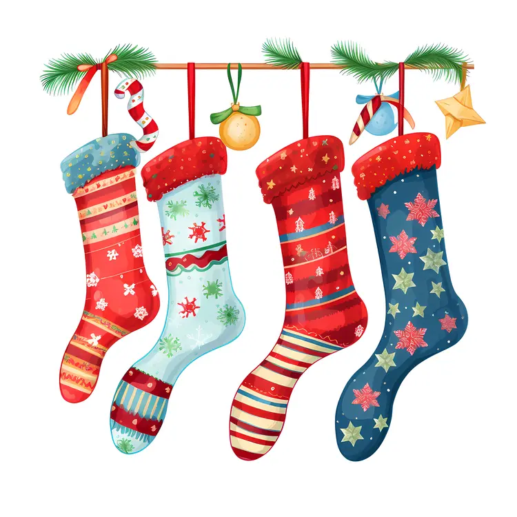 Colorful Christmas Stockings Hanging for Holiday Decorations