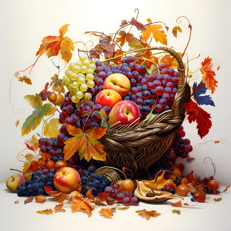 Autumn Harvest Fruit Basket with Grapes and Apples