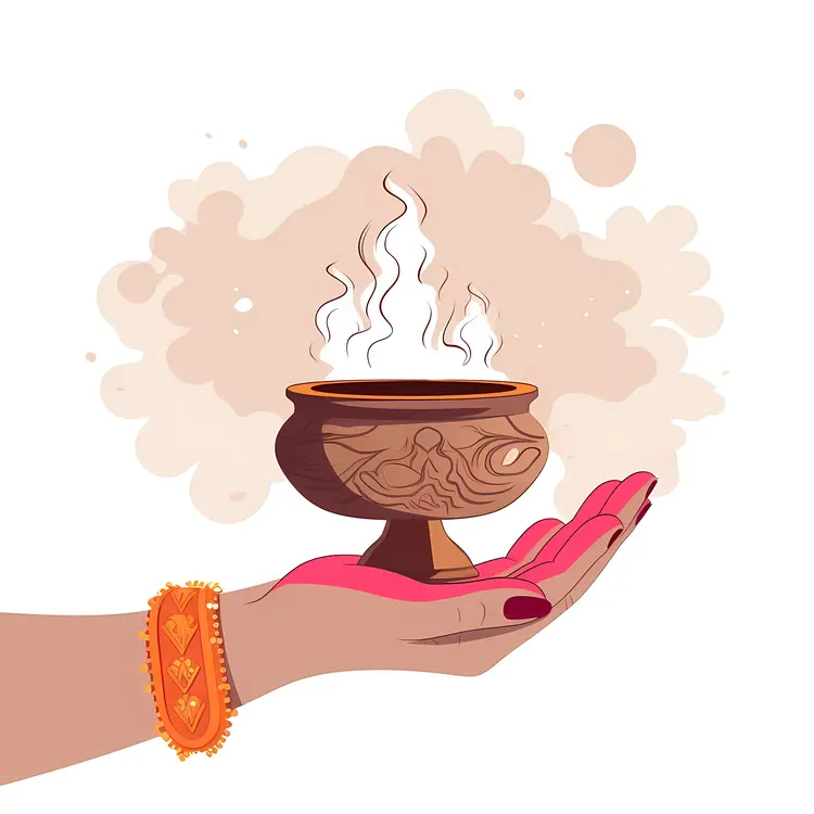 Hand Holding a Sacred Lamp with Flames