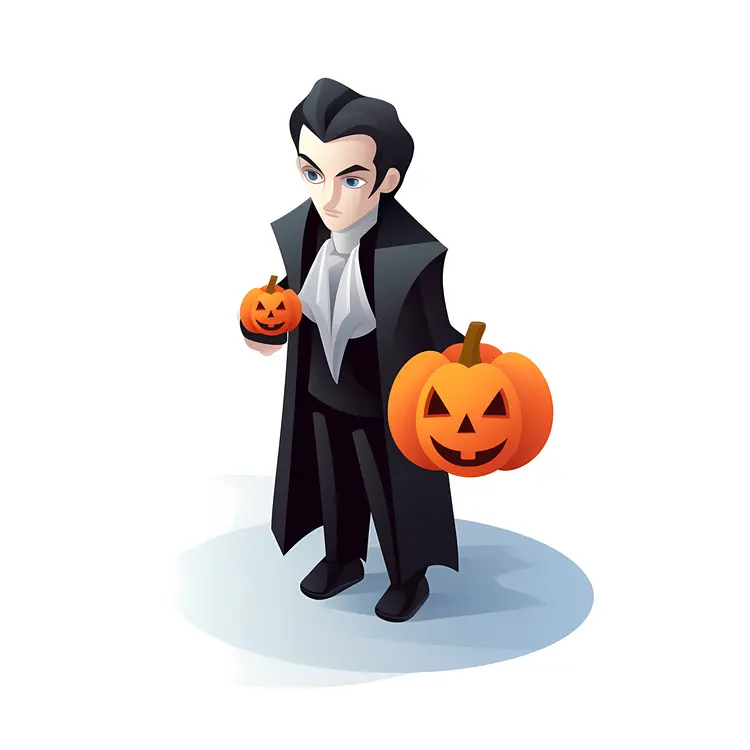 Cartoon Vampire Holding Pumpkins