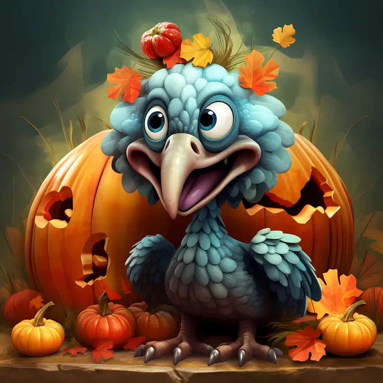 Turkey with Pumpkins in Autumn