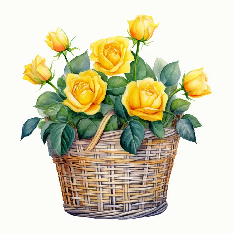 Beautiful Yellow Roses in a Woven Basket