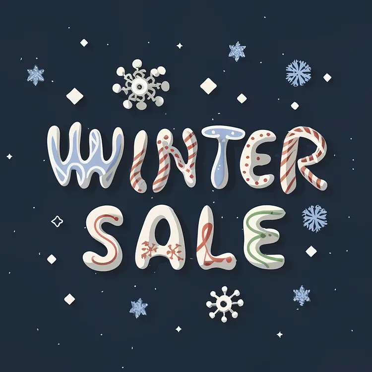 Winter Sale Text with Snowflakes and Festive Design