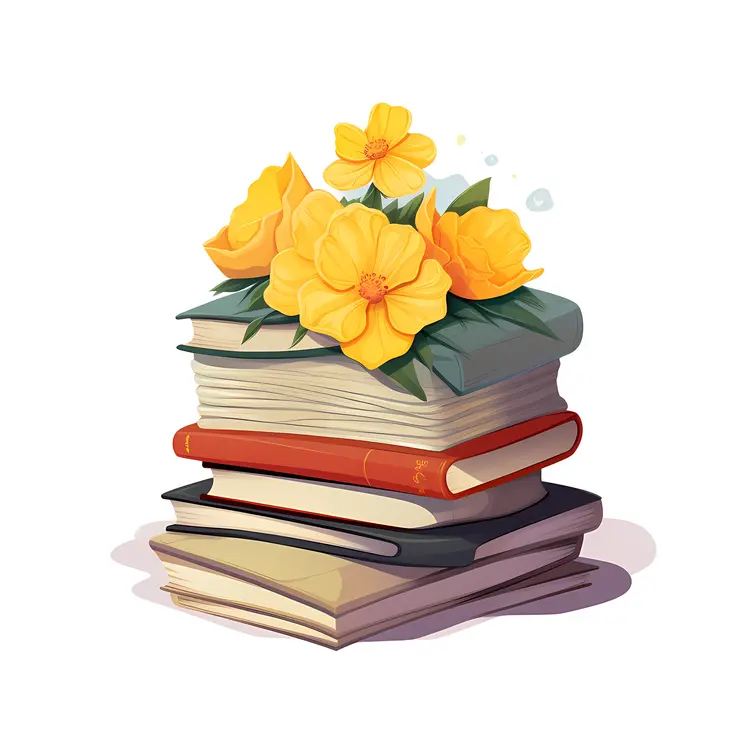 Stack of Books with Yellow Flowers