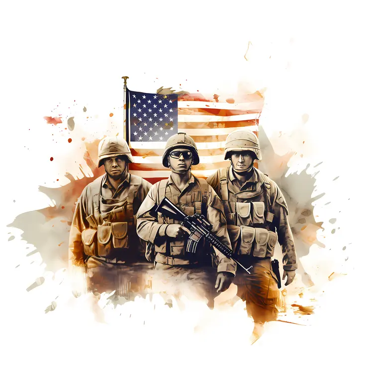 Group of Soldiers with American Flag