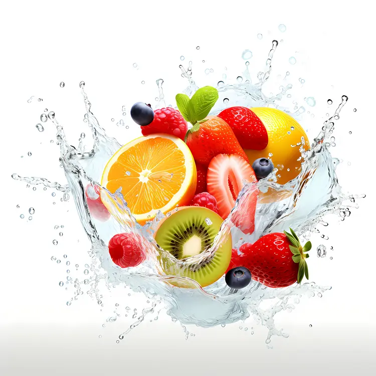 Fresh Fruits Splashing in Water