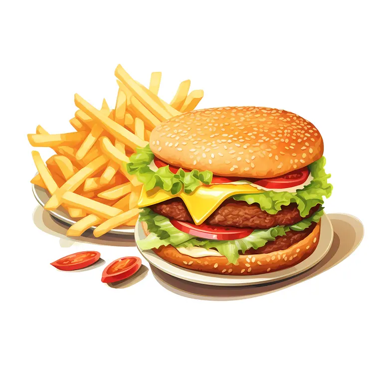 Delicious Burger with French Fries
