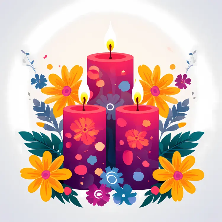 Beautiful Candles with Floral Decoration for Festive Celebrations