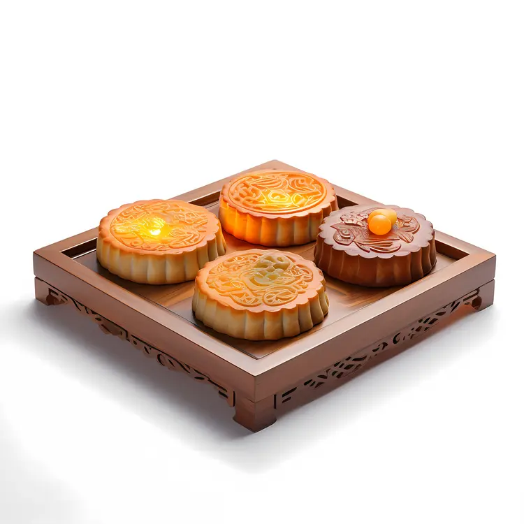 Mooncakes on a Wooden Tray