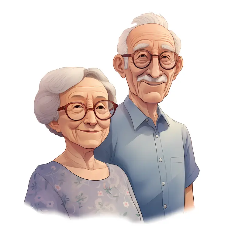 Happy Elderly Couple Cartoon