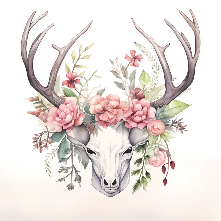 Deer Head with Floral Arrangement